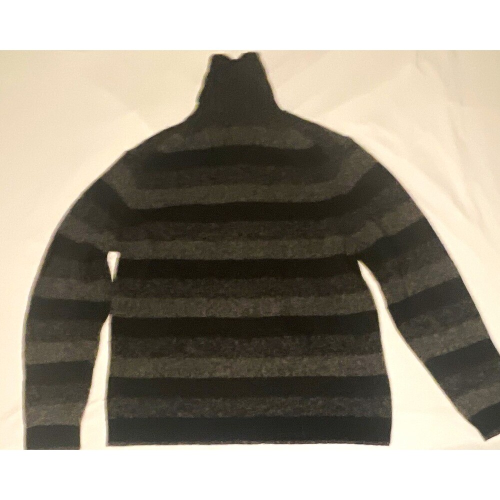 Eddie Bauer Striped V-Neck Pullover Knit Sweater Black/Gray L, 100% lamb wool